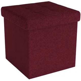 Intirilife Faltbare Sitzhocker 30x30x30 cm in KIRSCH ROT - Sitzwürfel mit Stauraum und Deckel aus Stoff mit Mulden