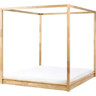 BELIANI Himmelbett Hellbraun aus Holz 180 x 200 cm 4 Pfosten Elegant Modern Stilvoll Minimalistisch Designer Baldachinbett Bett Schlafzimmer - Braun