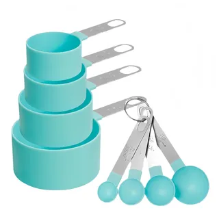 8-teiliges Messbecher- und Löffel-Set, inklusive 4 Edelstahl-Messbecher und 4 Mini-Messlöffel, stapelbarer Griff, präziser Esslöffel zum Messen von trockenen und flüssigen Zutaten (grün)