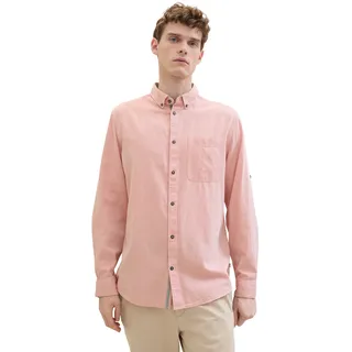 Langarmhemd TOM TAILOR, Herren, Gr. L, N-Gr, orange (orange horizontal structure), Jersey, Obermaterial: 100% Baumwolle, unifarben, slim fit normal, mit Aufschlag Aufschlag krempelbar, Hemden Langarmhemd, mit Knopfleiste