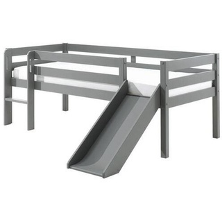 Hochbett Pino mit Rutsche 90 x 200 cm Kiefer massiv grau lackiert