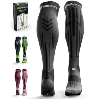 Feel Recovery 1 Paar Sport Kompressionssocken Herren/Damen - Kompressionsstrümpfe Laufen, Crossfit, Fußball - Elastische Cuffed Socken Laufen und Sport - Hohe Socken mit Atmungsaktiver Merinowolle