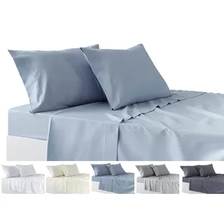 Todocama 4-teiliges Bettwäsche-Set – Spannbetttuch – Bettlaken – Zwei Kissenbezüge 50 x 80 cm (Bett 180 – 180 x 190/200 cm, Hellblau)