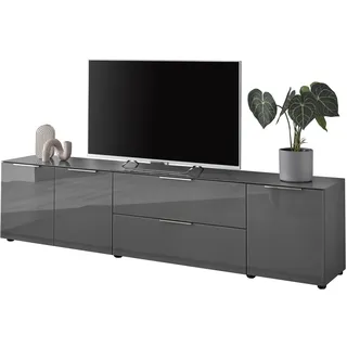 Stella Trading TV-Lowboard Santorin in Anthrazit, TV - TV Schrank für TV bis 77 Zoll mit viel Stauraum für Ihr Wohnzimmer - 226 x 55 x 40 cm (B/H/T)