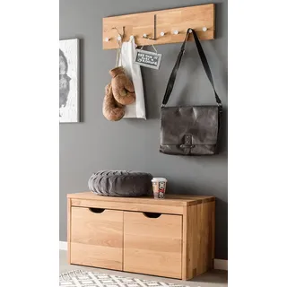 Garderobenbank Garderobenpaneel Massivholz Eiche CUENCA-137 - Braun
