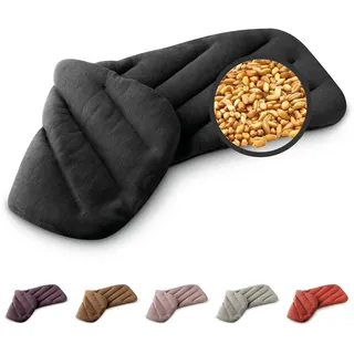 LESCHI XXL Körnerkissen für Mikrowelle 50x20 cm, 100% Bio Baumwolle und Bio Weizen, 8 Kammer Wärmekissen, Schwarz, anschmiegsames Getreidekissen ideal als Wärmespender für Bauch Rücken Nacken Schulter