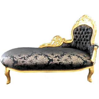 Casa Padrino Barock Chaiselongue Schwarz Muster / Gold - Recamiere Barock Möbel