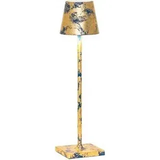 LED-Tischleuchte Poldina Pro Micro Blue Capri matt Gold Leaf Craquelè wiederaufladbar und dimmbar mit Akku bis zu 12 Stunden - Blau, Gold