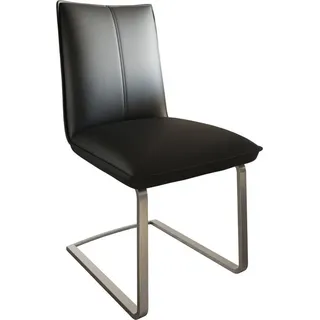 DeLife Freischwinger Lelio-Flex Echt-Leder Schwarz Freischwinger flach Edelstahl Taschenfederkern