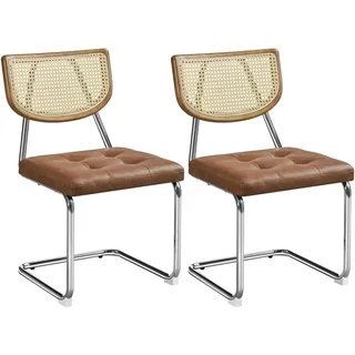 Yaheetech Küchenstuhl 2er Set Esszimmerstühle Rückenlehne aus Rattan Schwingstuhl aus Kunstleder Polsterstuhl fürs Esszimmer/Küche/Wohnzimmer/Restaurant, Retro-Braun