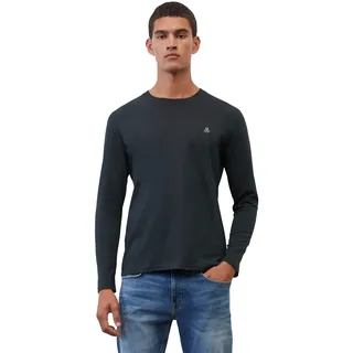 Marc O'Polo Langarmshirt mit dezentem Logo-Print vorne, blau