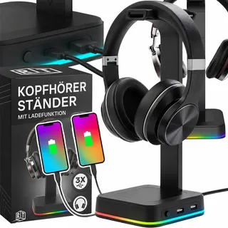 RGB Kopfhörerständer mit Hintergrundbeleuchtung, Universal Kopfhörerhalter Halterung, Gaming Headset Ständer für PC, USB Kopfhörer Halter Retoo - Schwarz