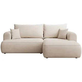 Selsey Eckschlafsofa Ovo Mini Creme Easy-Clean-Chenille-Bezug , Textil , Ottomane rechts,L-Form , 238x156 cm , Wohnzimmer, Sofas & Couches, Wohnlandschaften, Ecksofas