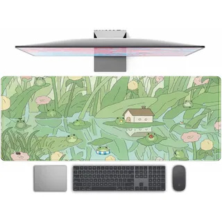 Niedliche grüne Pflanze Blumen Schreibtischunterlage Anime Frosch Mauspad XL Kawaii Japanisch Große PC Gaming Mousepads Computertastatur und Mauspad für Frauen Büro Gamer Mädchen Schreibtisch Dekor