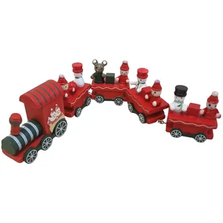 Holz-Zug Rot 5-teilig: Weihnachtsdeko Figur, Deko Weihnachten, Advent & Winter, Weihnachtsfiguren, Dekofigur Miniatur Innen, Holzfigur mit Scheemann & Weihnachtsmann, Weihnachtliche Dekoration, 26 cm