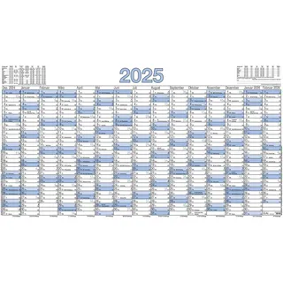 Zettler - Plakatkalender 2025, 140x77cm, Plakatkalender mit 15 Monaten auf 1 Seite, 5 Stk. gerollt, Arbeitstage- und Wochenzählung, Mondphasen, Feiertage, Ferientermine und deutsches Kalendarium