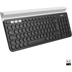 Logitech K780 Kabellose Tastatur, Bluetooth & 2.4 GHz Verbindung, Multi Device & Easy-Switch Feature, Integrierte Halterung, PC/Mac/Tablet/Smartphone, Deutsches QWERTZ-Layout - Dunkelgrau/Weiß