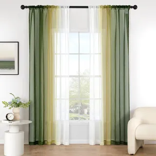 MIULEE 2er Set Zweifarbige Voile Vorhänge mit Kräuselband 140x245cm Olivergrün Transparente Modernen Schiebevorhänge für Schlafzimmer Wohnzimmer Lichtdurchlässige Gardinen für Stilvolle Raumgestaltung
