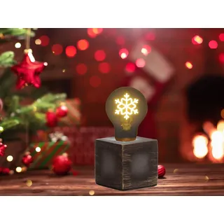 Kleine Tischlampe Würfel Grau 9x9cm mit Deko LED Glühbirne Schneeflocke Gold - Grau