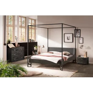 Hasena Himmelbett Bovena, Farbe: Akazie Vintage grey, lackiert, Bezugsfarbe: Kul smoke, Metallfarbe: Anthracit, verschiedene Größen - 20 cm/180 x 200 cm