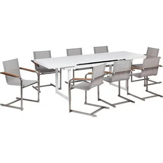 BELIANI Gartenmöbel-Set, weiß/beige Aluminium, Edelstahl, Ausziehbarer Esstisch, 8 Sitzer, Outdoor-Möbel, modern - Weiß, Beige, Silber