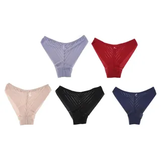 Damen-Unterwäsche, nahtlos, Hohlnetz, Plus-Size-Höschen, Spitze, Baumwolle, mittelhohes Set, 5-teilig, gemischt, L 88,2-132,3 lb