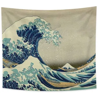 YONGFOTO 180x160cm Japanisch Ukiyo-E Tapisserie Große Welle Wandbehang Kanagawa Boot Tapisserie für Veranda Wandbehänge Dekor Wohnzimmer Wohnheim Bettdecke Wandkunst