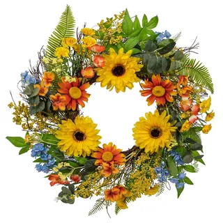 Künstliche Sonnenblume Blumenkranz Türkranz Blumenkranz Deko groß Ø45cm Türkranz Wandkranz Frühlingsdeko für Frühlings-Sommer-Osterdekoration, Zuhause, Parties, Türen, Hochzeiten