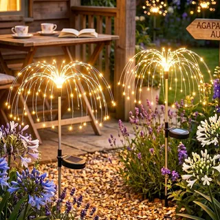 Dekofun Gartendeko Solarleuchten für Außen 2 Stück 120 LED Solar Feuerwerk Gartenbeleuchtung, 8 Modi Solarlichter Pusteblume Wetterfest Solarstecker Gartenlichter für Außen Terrasse Balkon Deko