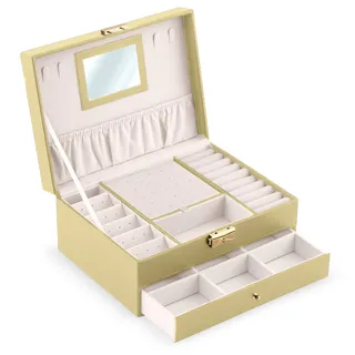 Massido Schmuckkästchen Schmuckschatulle mit Spiegel Schmuckaufbewahrung Organizer Tragbar 23 cm x 17,2 cm x 10,7 cm Gold