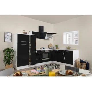 Winkelküche Amanda L-Form E-Geräte 290 x 200 cm schwarz hochglänzend/weiß