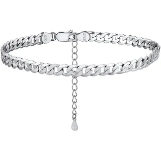 PROSILVER Damen Fußkettchen Armband 925 Sterling Silber Panzerkette Fußkettchen 5mm breit 22+5cm verstellbar Gliederkette Sommer Strand Schmuck für Frauen Männer