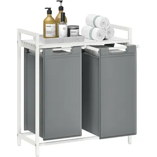 VASAGLE Wäschekorb 2 Fächer, Wäschesammler mit Ablage, Wäschebox, Wäschesack aus Oxford-Gewebe abnehmbar, Metallrahmen, 2 x 46 L,