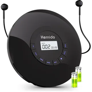 Hernido Tragbarer CD-Player mit Kopfhörer, CD-Player mit wiederaufladbarem Akku, Kompakter CD Diskman mit 5 EQ-Sounds, AUX-Ausgang, Anti-Skip, Kpop-Player mit Hintergrundbeleuchtung, LCD-Display