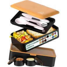 Bild von All-in-1 1,2L Bento Lunchbox Erwachsene mit Besteck, 2 Saucenbehältern als Brotdosen Salat, Snack Bento Box, Auslaufsicher Brotdose Erwachsene, Inkl. Zubehör Brotdose mit Fächern für Meal Prep