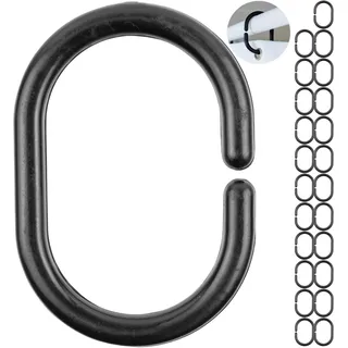 Duschvorhang Ringe, 24 Stück, in Schwarz, Ø 4,6 x 2,9 cm innen, für Duschvorhangstangen, Schwarze Duschringe, aus stabilem Kunststoff, Ring Dusche Duschvorhang, Duschvorhangringe, Duschhaken C-Ring