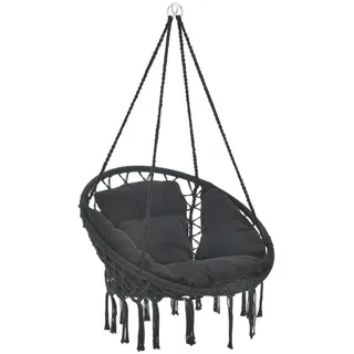 [casa.pro] Hängesessel mit Kissen Hängesitz Indoor Outdoor Hängestuhl bis 150 kg Schwarz - Schwarz