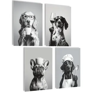 mojoliving Poster Kaffee Bilder Kaffee Bild Wandbilder Küche Bilder für die Küche Poster Deko Vintage Geschenke (Hund, 4x A4 | ohne Rahmen)