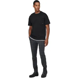 Only & Sons Herren Chino Hose ONSMARK Slim Check 9887 - Slim Fit - Stretch, Größe:30W / 30L, Farbe:Black 22019887