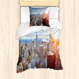 ABAKUHAUS New York Mantele, Finanzviertel, Milbensicher Allergiker geeignet mit Kissenbezügen, 135 cm x 200 cm - 80 x 80 cm, Mehrfarbig