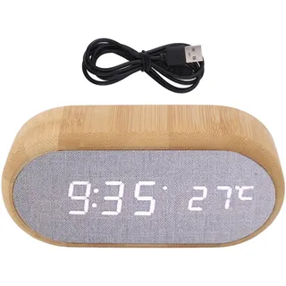 lvifloae Holzwecker, digitaler Wecker, elektronische LED-Zeitanzeige aus Holz, USB-Stecker, elektronischer Wecker, Nachttisch, Büro, Schlafzimmer, elektrische Uhr,