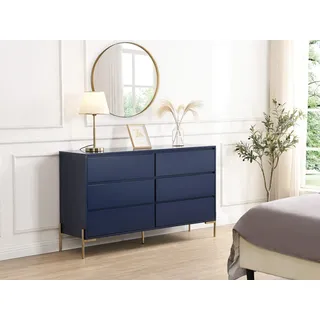 Kommode mit 6 Schubladen - MDF & Metall - Blau lackiert & Goldfarben - KORASA von Pascal Morabito