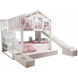360Home schönes Haus Etagenbett mit Rutsche, Stufen und Stauräumen 1200x1900mm Stufen mit Stauraum+Ausziehbett+Rutsche mit Stauraum