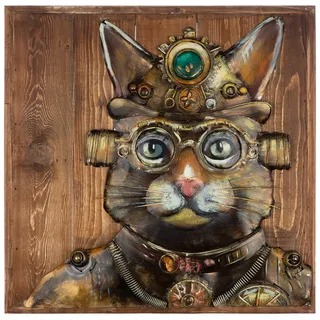 Gilde "Bild quadratisch Steampunk Cat", Tiere 1 Stk. tlg., farbe bild(er): braun