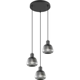 Trio Leuchten Pendelleuchte Tarifa 362830332, Metall Schwarz matt, Glas Chrom bedampft, exkl. 3x E27