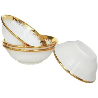 Elegantes Müslischale 4er Set (15.3cm) Keramikschale mit unregelmäßigem Goldrand,Design Schüssel Set für Frühstück Porridge Cereal, kleine Salatschale Suppenschale Dessertschale Obstschale