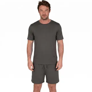 Light & Shade LSSET032 Herren T-Shirt mit Rundhalsausschnitt und kurzes Pyjama-Set, Holzkohle, XL