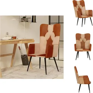 vidaXL Ohrensessel Braun und Creme Echtleder - Sessel - Creme