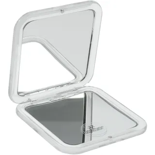 Fantasia Taschenspiegel eckig - Kunststoff Weiß, zweiseitig, normal und 7-fache Vergrößerung, 8,5 x 8,5cm, handlicher Klappspiegel