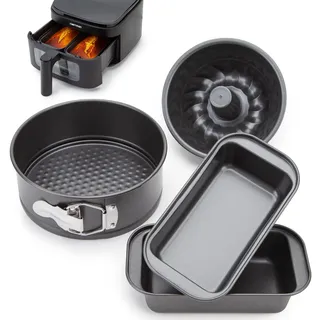 CARTMAN 4-teiliges Backformen-Set für Heißluftfritteusen – Antihaft Karbonstahl: Mini-Springform, Gugelhupf & 2 Kastenformen – Passend für Ninja, Cosori, Instant Pot – mit Online-Rezeptanleitung